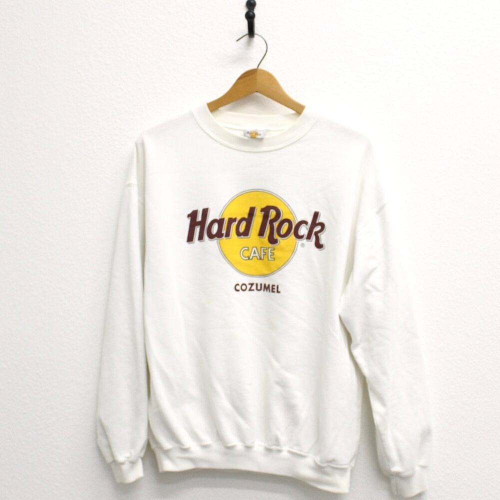 Vintage 90s Hard Rock Cafe Cozumel Mexico White Sweatshirt Mens Large